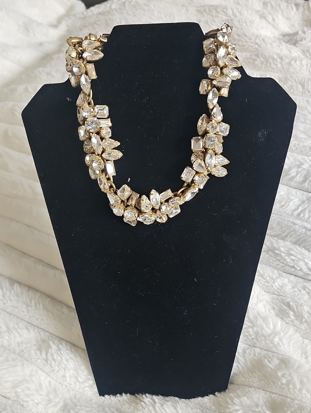 J. Crew Gold and Clear Crystal Cluster Necklace